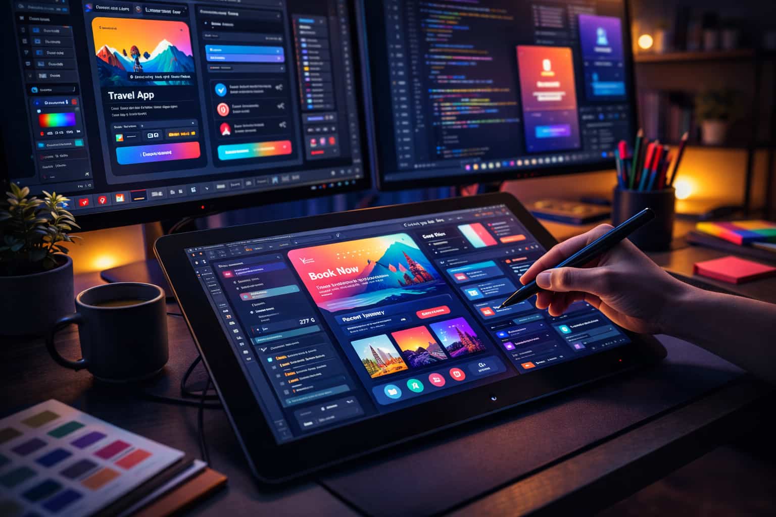 High tech image of hand working with ipan and ipad pen.